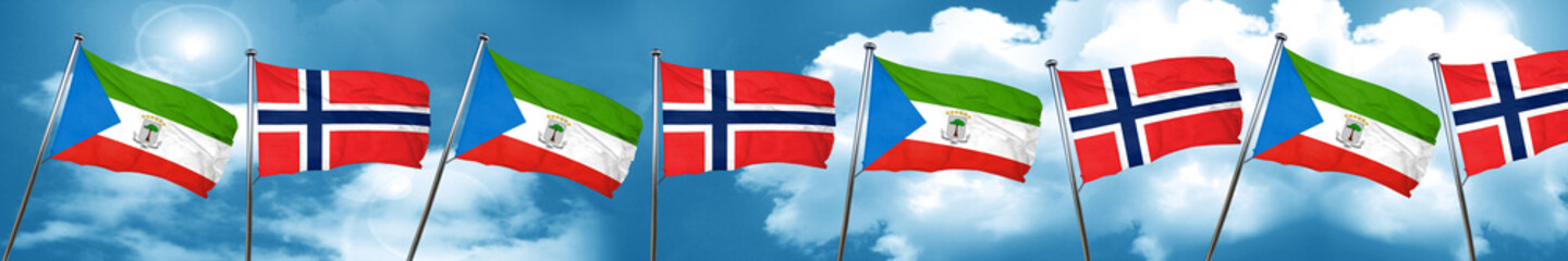 Equatorial guinea flag with Norway flag, 3D rendering