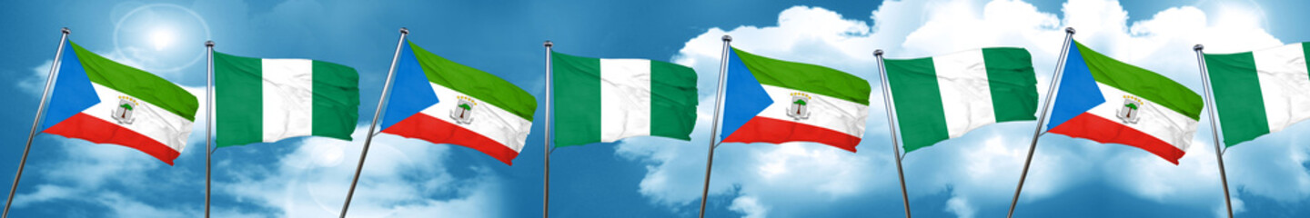 Equatorial guinea flag with Nigeria flag, 3D rendering
