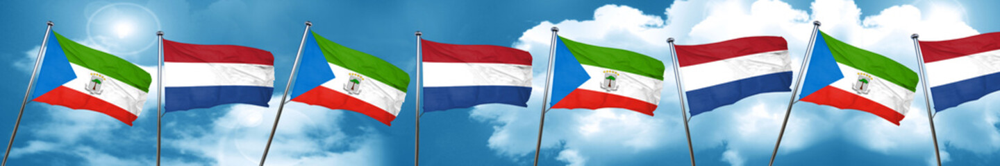 Equatorial guinea flag with Netherlands flag, 3D rendering