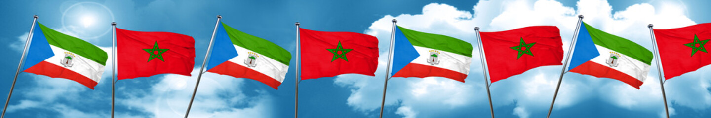 Naklejka premium Equatorial guinea flag with Morocco flag, 3D rendering