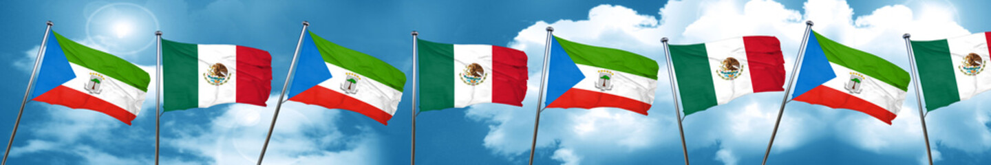 Naklejka na ściany i meble Equatorial guinea flag with Mexico flag, 3D rendering
