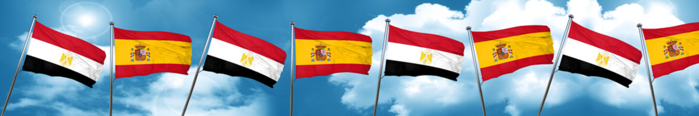 Egypt flag with Spain flag, 3D rendering