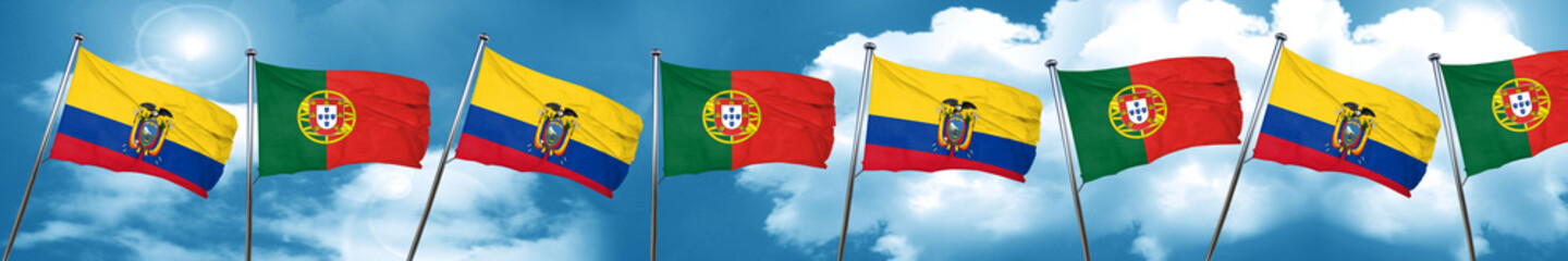 Ecuador flag with Portugal flag, 3D rendering