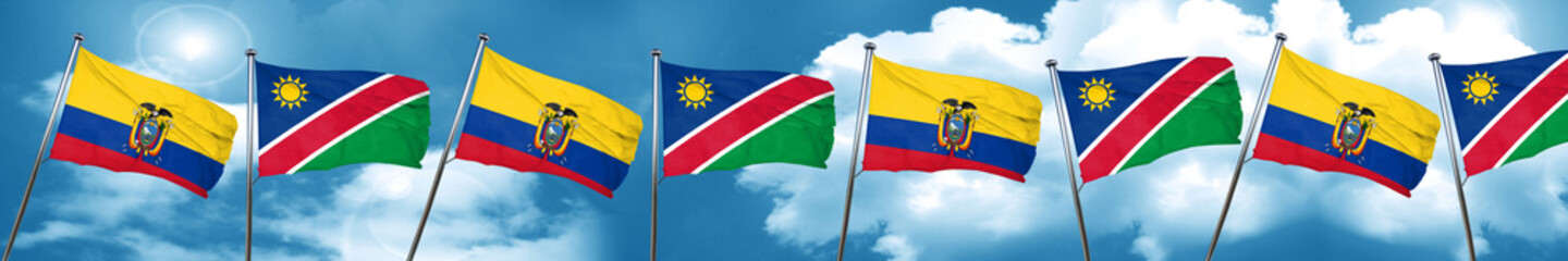 Ecuador flag with Namibia flag, 3D rendering