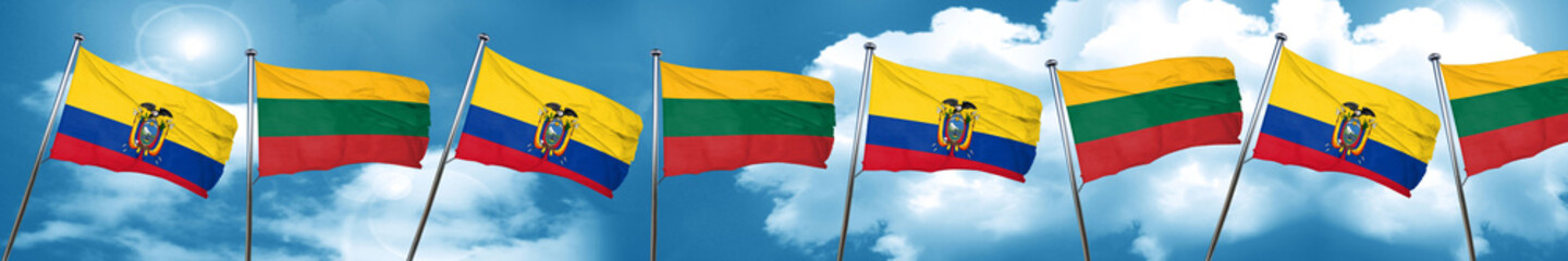 Ecuador flag with Lithuania flag, 3D rendering
