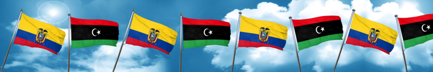 Ecuador flag with Libya flag, 3D rendering