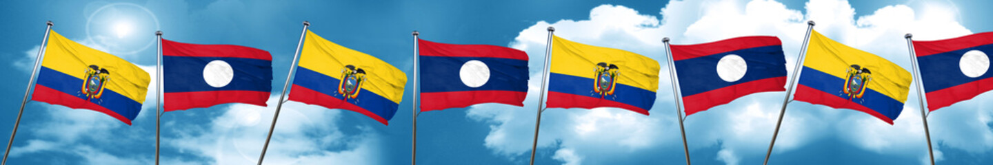 Ecuador flag with Laos flag, 3D rendering