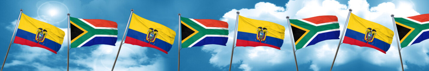 Ecuador flag with South Africa flag, 3D rendering