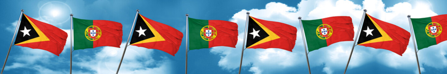 east timor flag with Portugal flag, 3D rendering