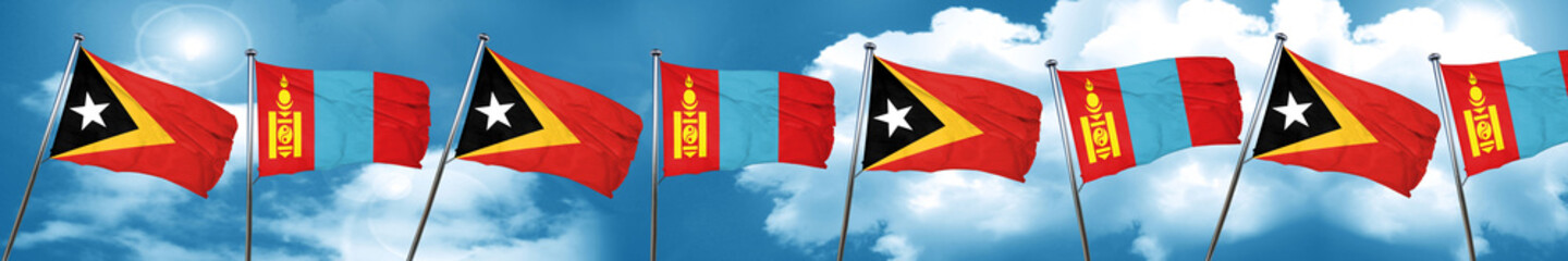 east timor flag with Mongolia flag, 3D rendering