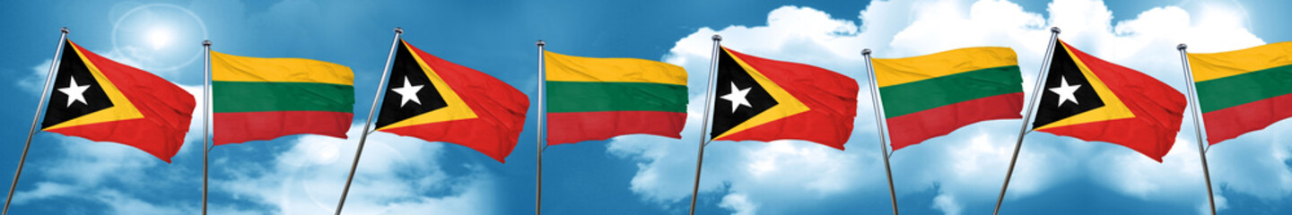 east timor flag with Lithuania flag, 3D rendering