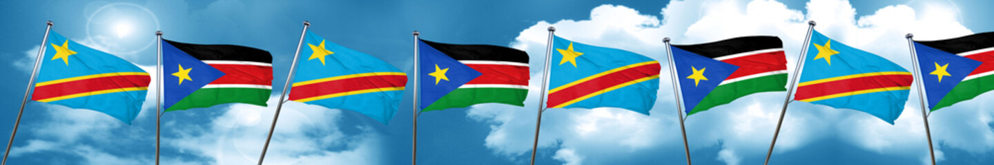 Democratic republic of the congo flag with South Sudan flag, 3D 