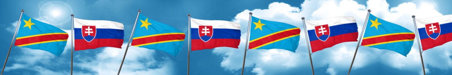 Democratic republic of the congo flag with Slovakia flag, 3D ren