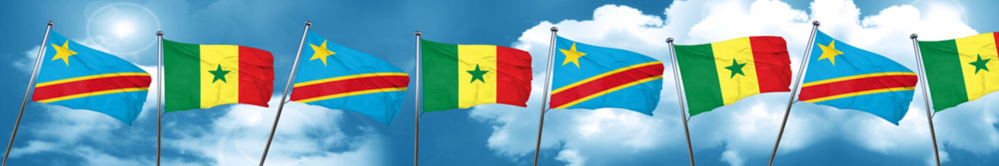 Democratic republic of the congo flag with Senegal flag, 3D rend