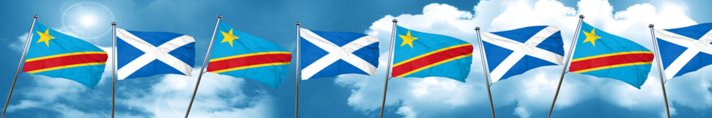 Democratic republic of the congo flag with Scotland flag, 3D ren