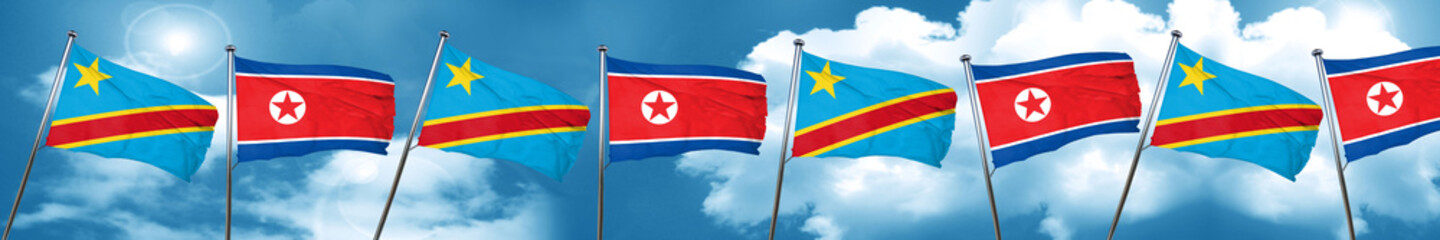 Democratic republic of the congo flag with North Korea flag, 3D 