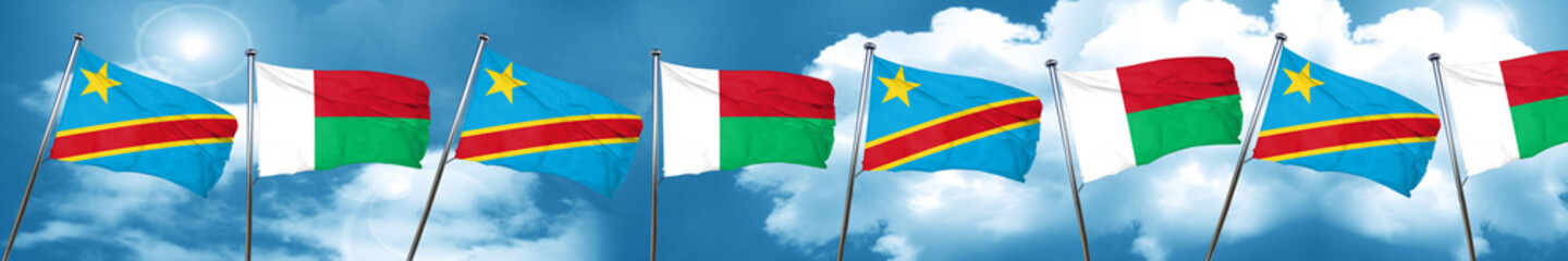 Democratic republic of the congo flag with Madagascar flag, 3D r
