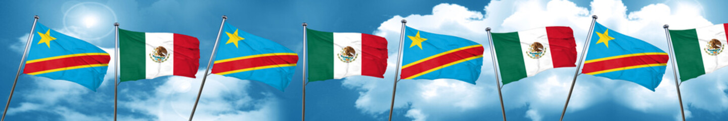Democratic republic of the congo flag with Mexico flag, 3D rende