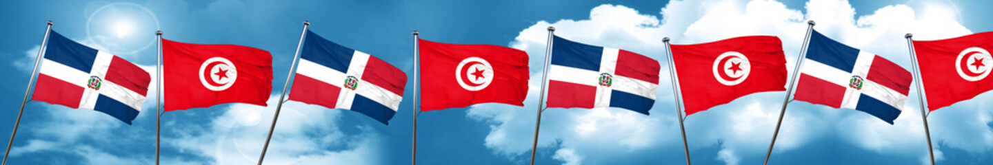 dominican republic flag with Tunisia flag, 3D rendering