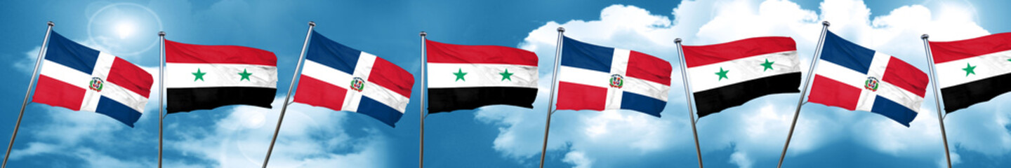 dominican republic flag with Syria flag, 3D rendering