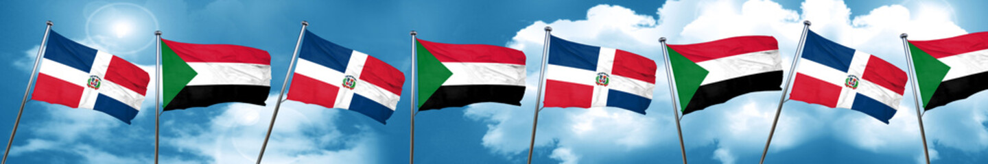 dominican republic flag with Sudan flag, 3D rendering