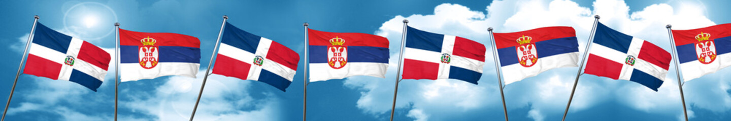 Fototapeta na wymiar dominican republic flag with Serbia flag, 3D rendering
