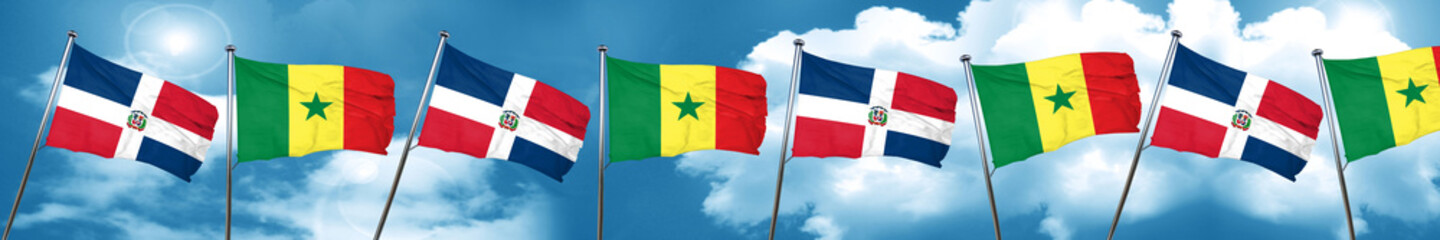 Fototapeta na wymiar dominican republic flag with Senegal flag, 3D rendering