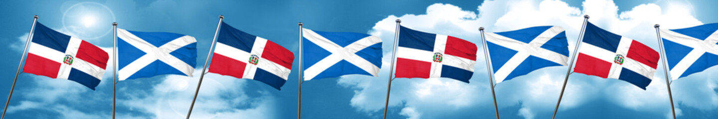 Fototapeta na wymiar dominican republic flag with Scotland flag, 3D rendering