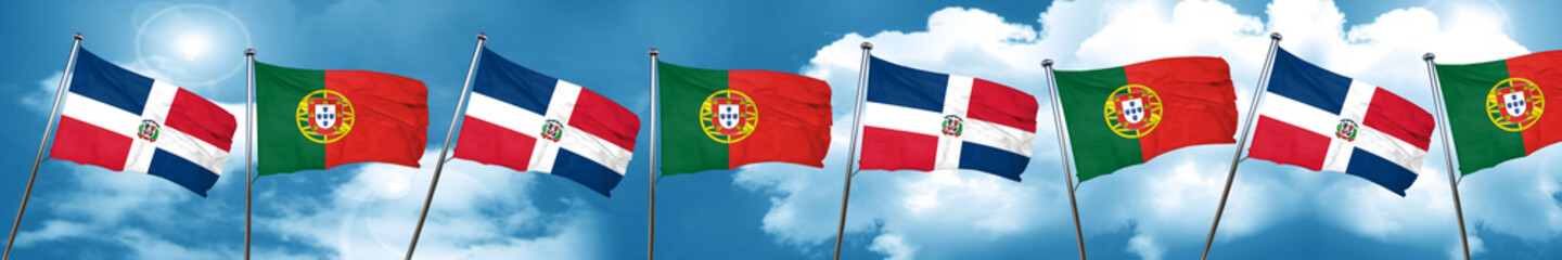 dominican republic flag with Portugal flag, 3D rendering