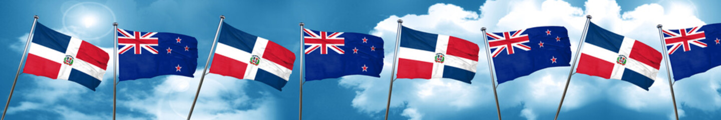 Fototapeta na wymiar dominican republic flag with New Zealand flag, 3D rendering