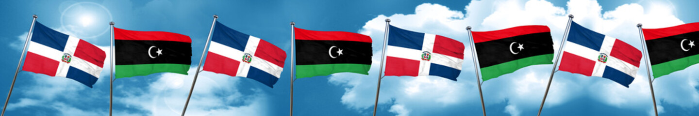 dominican republic flag with Libya flag, 3D rendering
