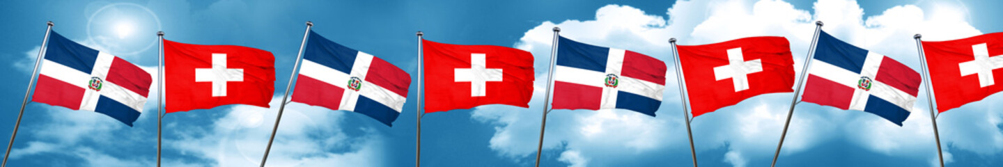 dominican republic flag with Switzerland flag, 3D rendering