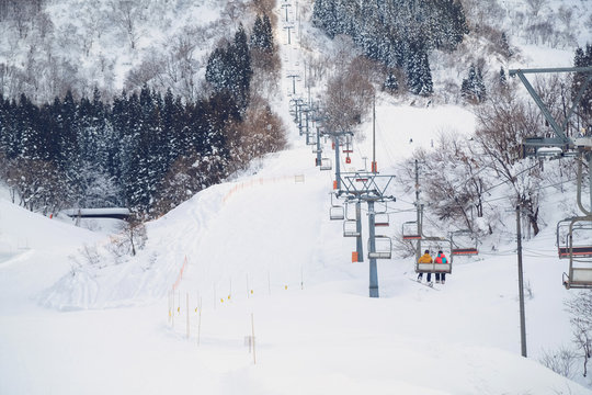 skii lift at snow resort in Yuzawa
