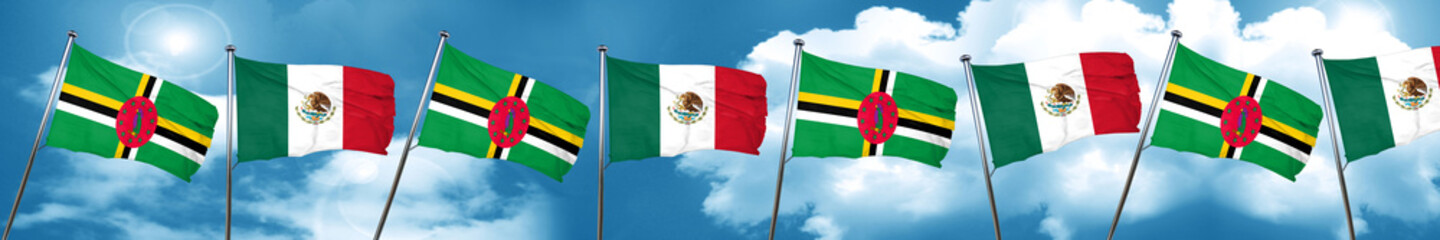 Dominica flag with Mexico flag, 3D rendering