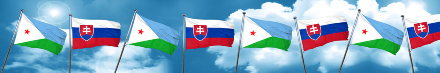 Djibouti flag with Slovakia flag, 3D rendering