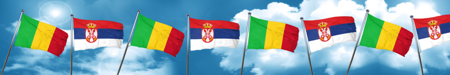 Mali flag with Serbia flag, 3D rendering