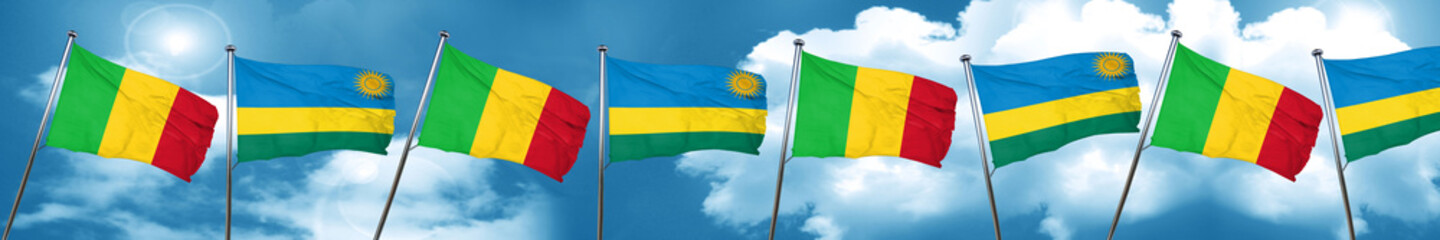 Mali flag with rwanda flag, 3D rendering