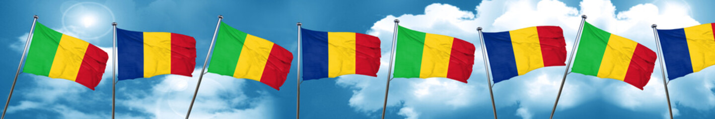 Mali flag with Romania flag, 3D rendering