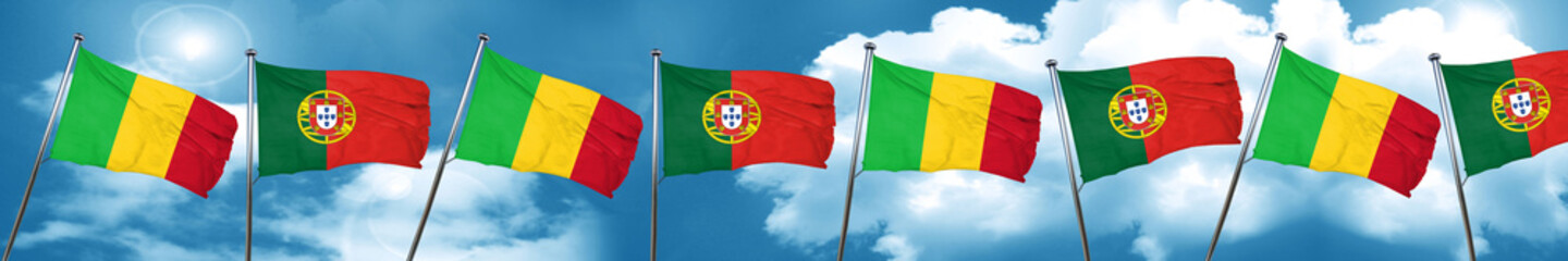 Mali flag with Portugal flag, 3D rendering