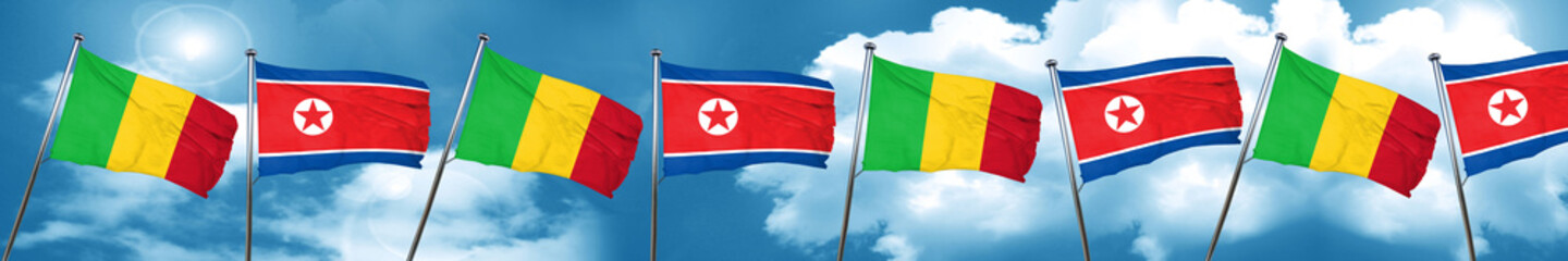 Mali flag with North Korea flag, 3D rendering