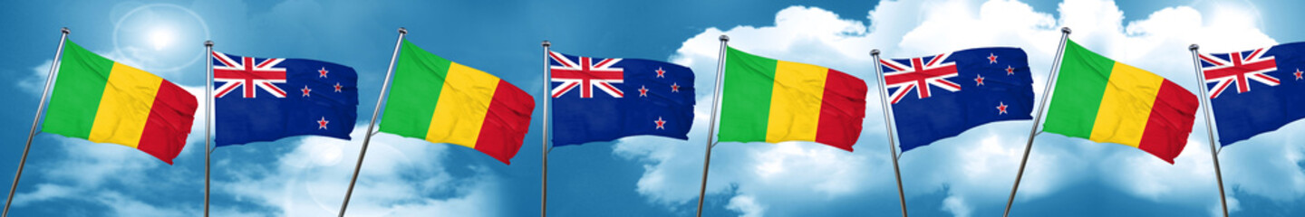 Mali flag with New Zealand flag, 3D rendering