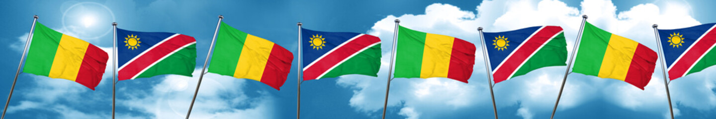 Mali flag with Namibia flag, 3D rendering