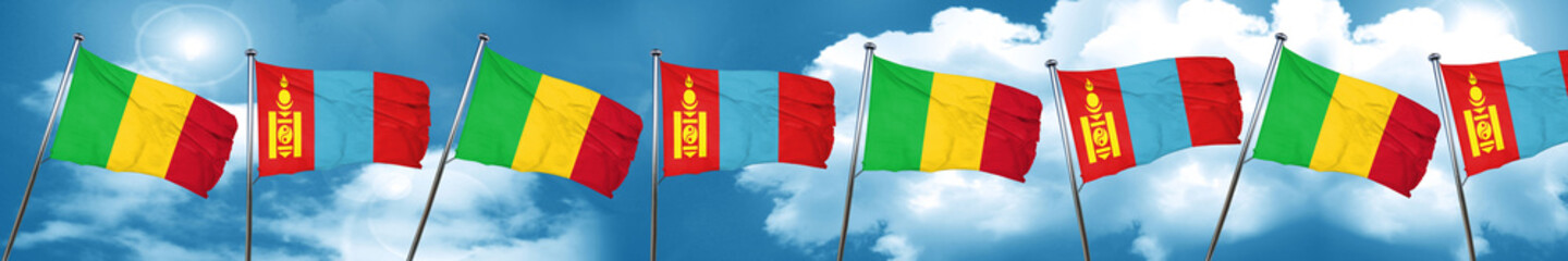 Mali flag with Mongolia flag, 3D rendering