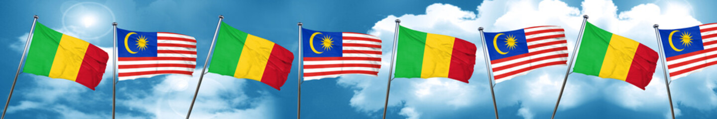 Mali flag with Malaysia flag, 3D rendering