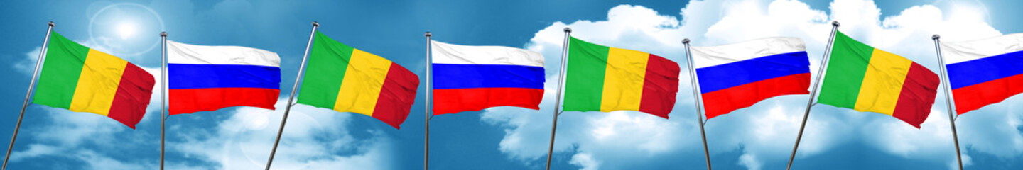 Mali flag with Russia flag, 3D rendering