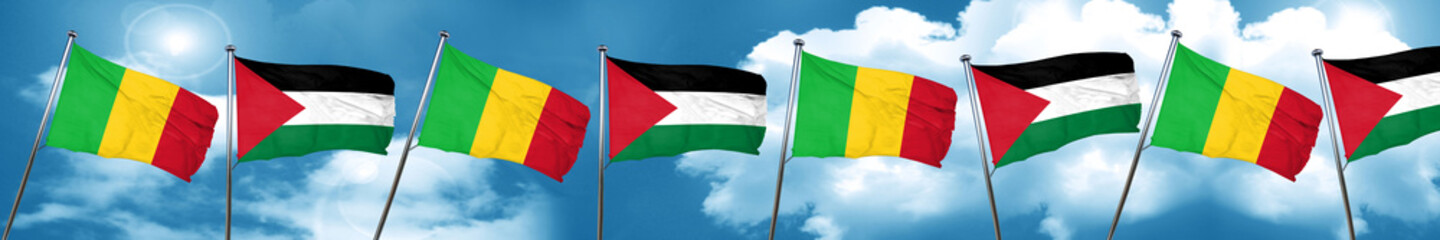 Mali flag with Palestine flag, 3D rendering
