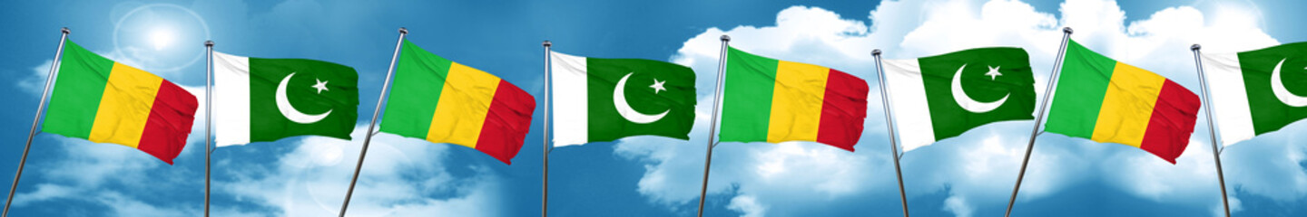 Mali flag with Pakistan flag, 3D rendering