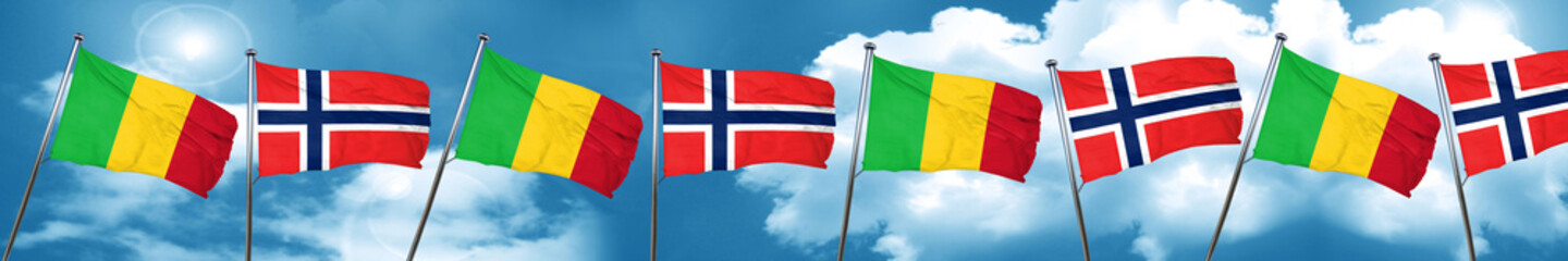 Mali flag with Norway flag, 3D rendering