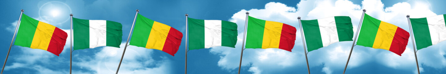 Mali flag with Nigeria flag, 3D rendering