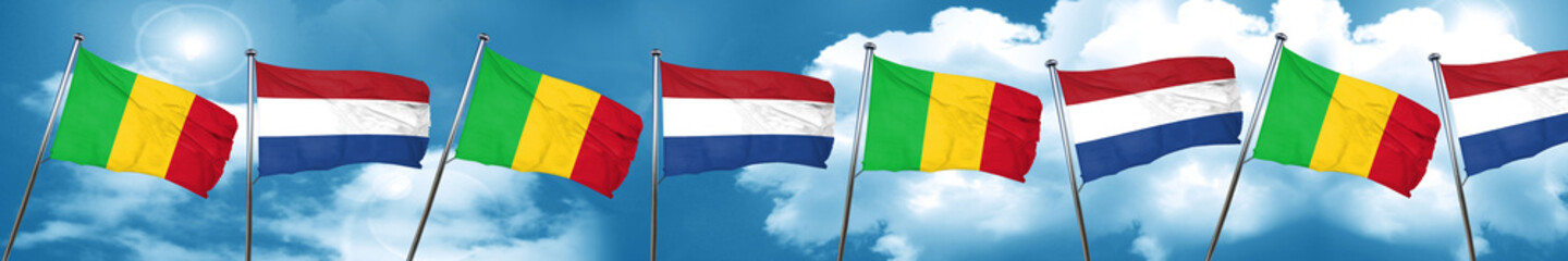 Mali flag with Netherlands flag, 3D rendering